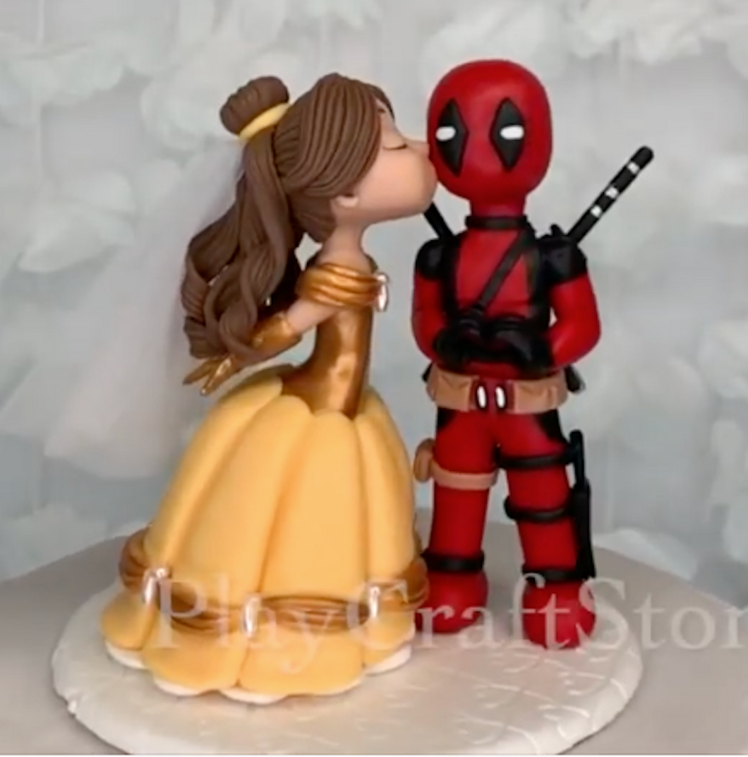 Deadpool and Belle Wedding Cake Topper Figurine