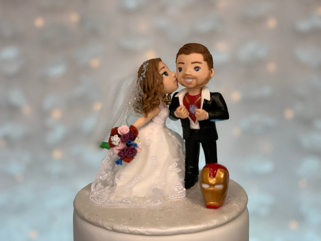 Iron Man and Bride Wedding Cake Topper Figurine