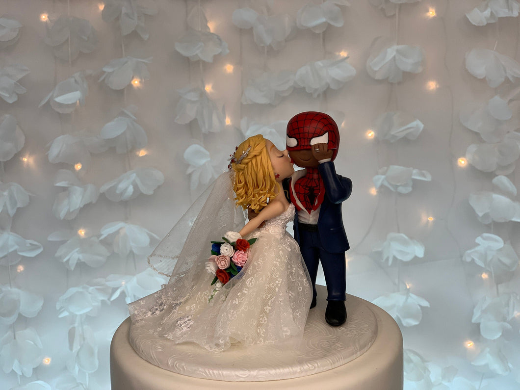 Classic Bride and Spiderman Wedding Cake Topper Figurine